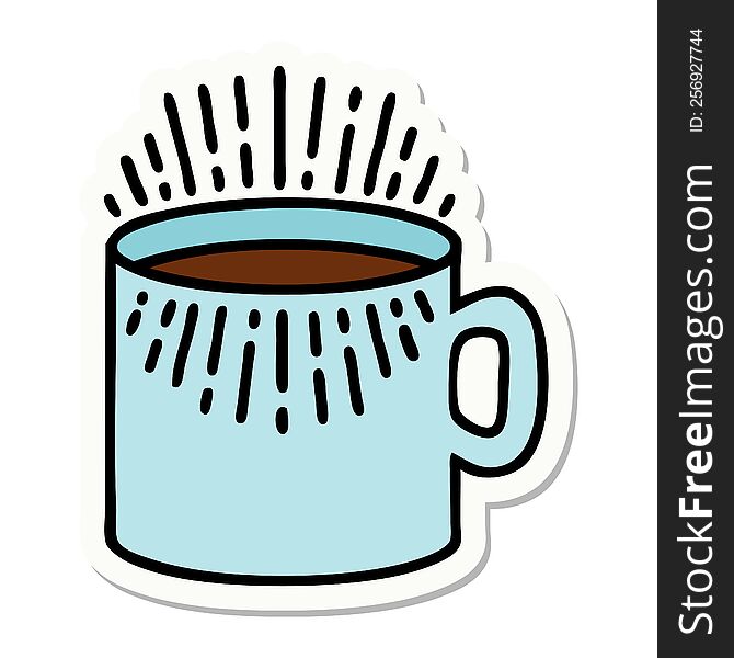 sticker of tattoo in traditional style of cup of coffee. sticker of tattoo in traditional style of cup of coffee