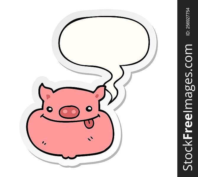 Cartoon Happy Pig Face And Speech Bubble Sticker