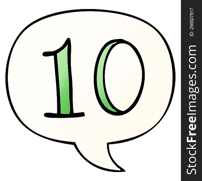Cartoon Number 10 And Speech Bubble In Smooth Gradient Style