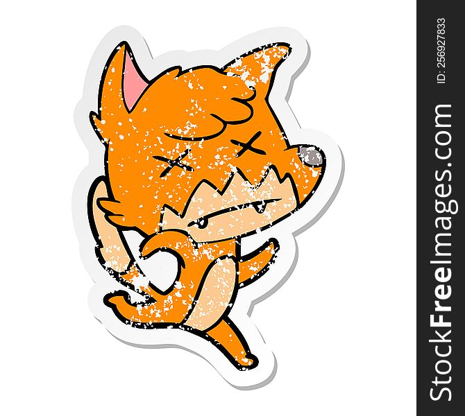 Distressed Sticker Of A Cartoon Cross Eyed Fox