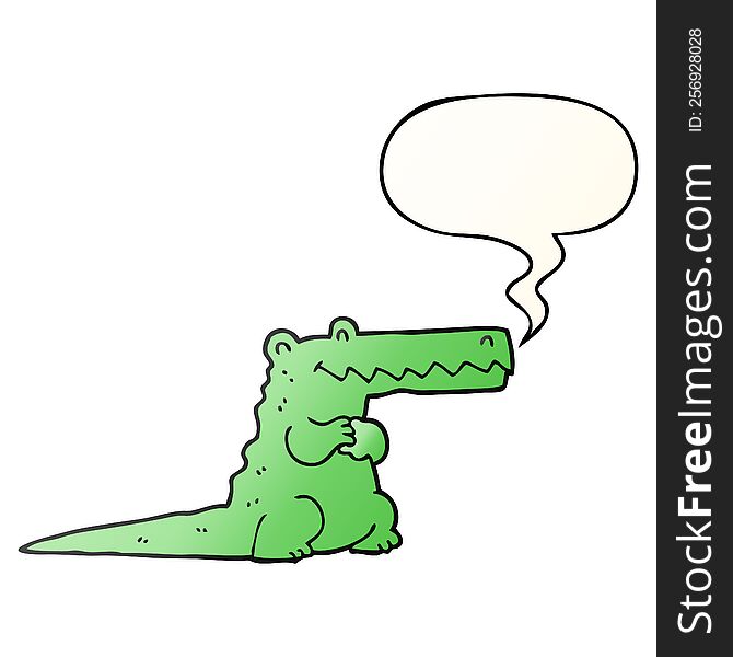 Cartoon Crocodile And Speech Bubble In Smooth Gradient Style