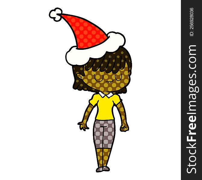 hand drawn comic book style illustration of a woman wearing santa hat