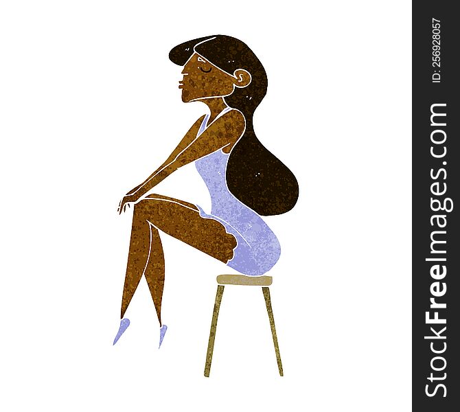 cartoon woman sitting on stool