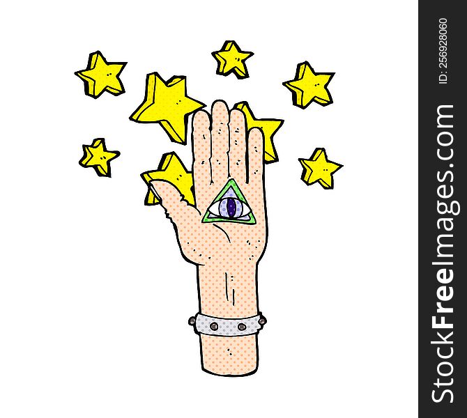 cartoon mystic eye hand symbol