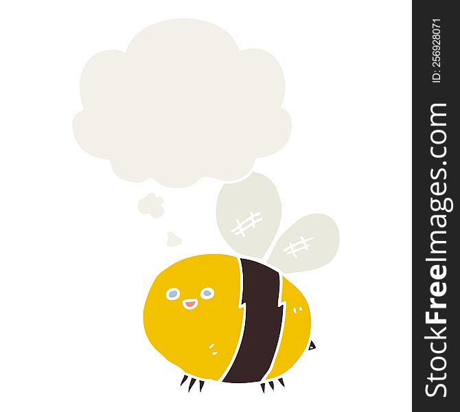 Cartoon Bee And Thought Bubble In Retro Style