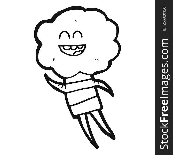 freehand drawn black and white cartoon cute cloud head creature