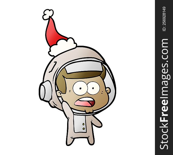 Gradient Cartoon Of A Surprised Astronaut Wearing Santa Hat