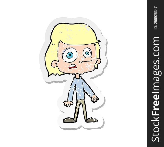 Retro Distressed Sticker Of A Cartoon Worried Boy
