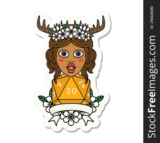 sticker of a human druid with natural 20 dice roll. sticker of a human druid with natural 20 dice roll