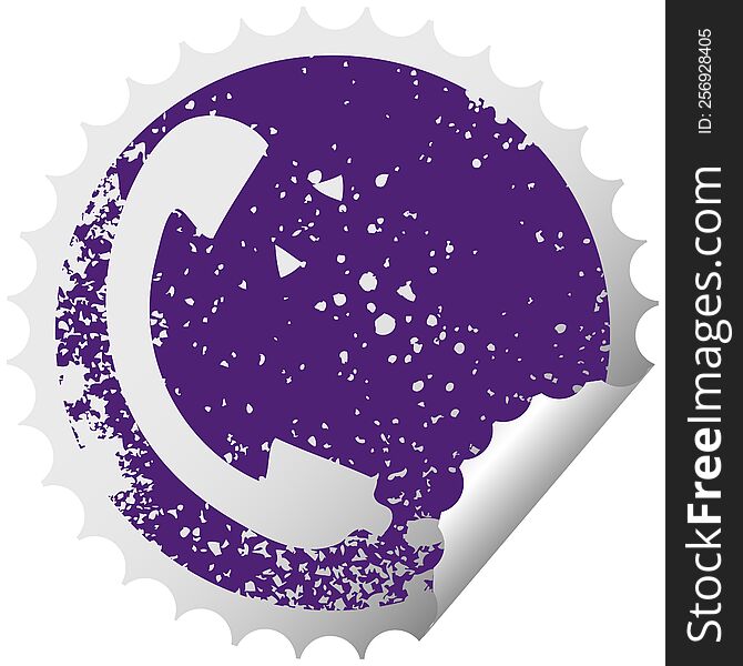 distressed circular peeling sticker symbol of a telephone receiver
