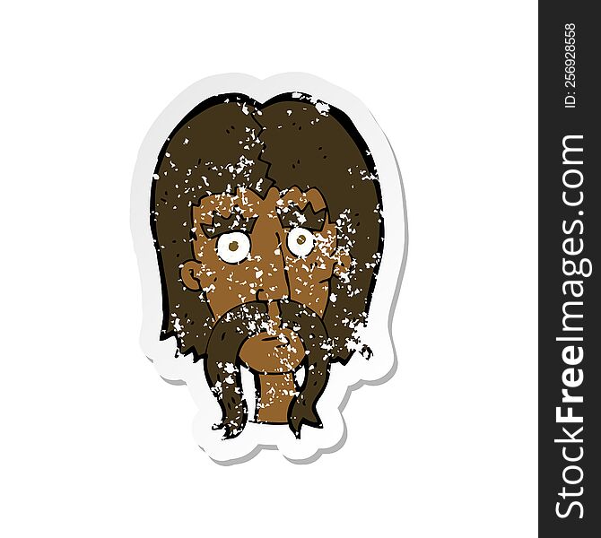 Retro Distressed Sticker Of A Cartoon Man With Long Mustache