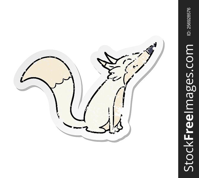 distressed sticker of a cartoon arctic fox