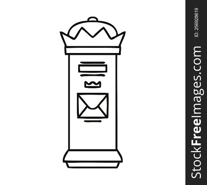 line drawing cartoon of a post box