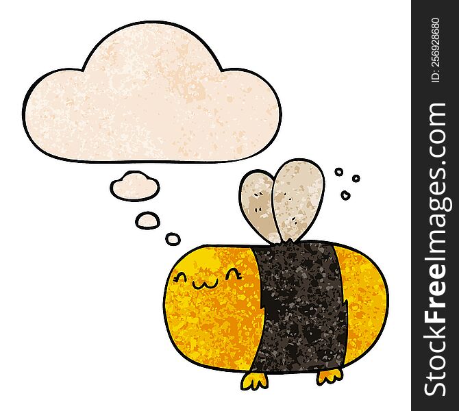 Cute Cartoon Bee And Thought Bubble In Grunge Texture Pattern Style