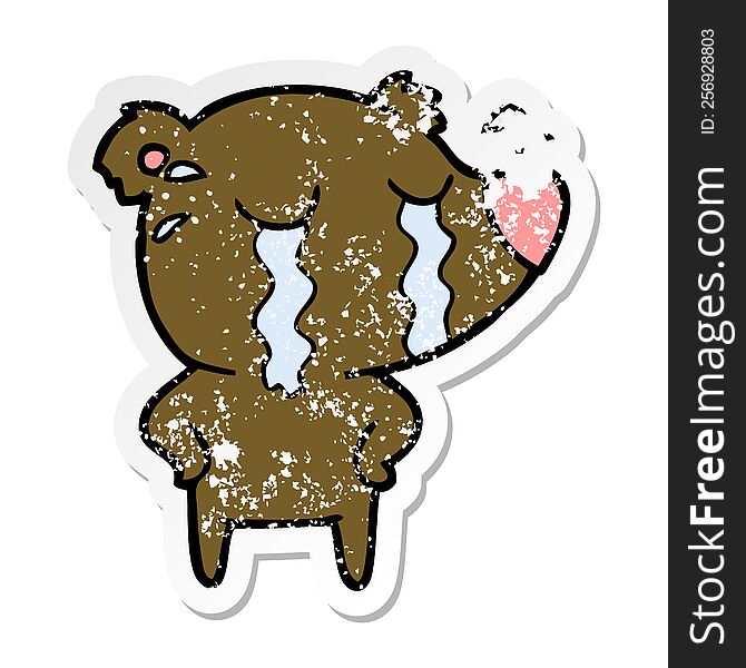 distressed sticker of a cartoon crying polar bear