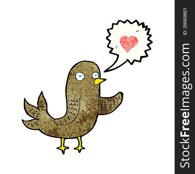 cartoon bird with love heart singing. cartoon bird with love heart singing