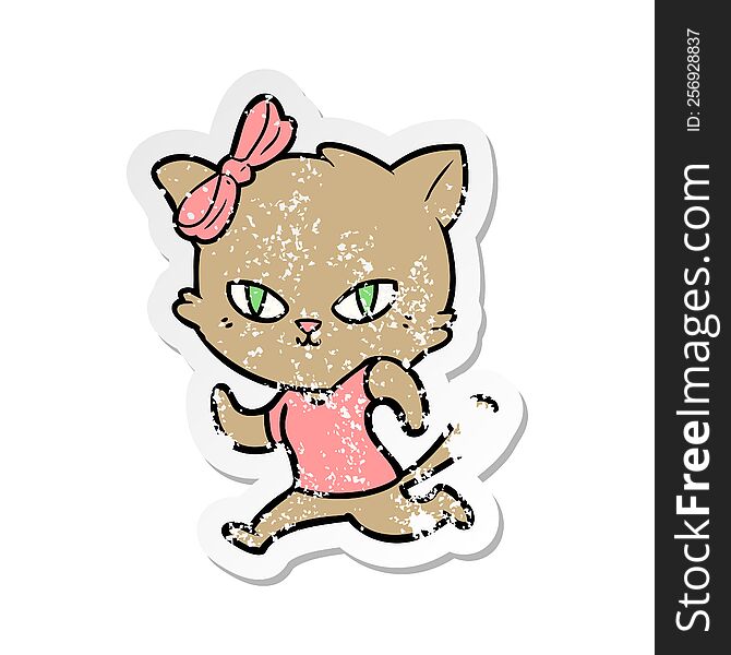 distressed sticker of a cute cartoon cat jogging