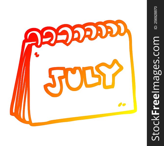 warm gradient line drawing of a cartoon calendar showing month of july