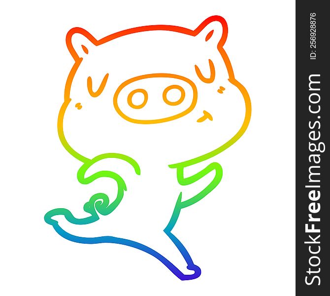 Rainbow Gradient Line Drawing Cartoon Content Pig Running