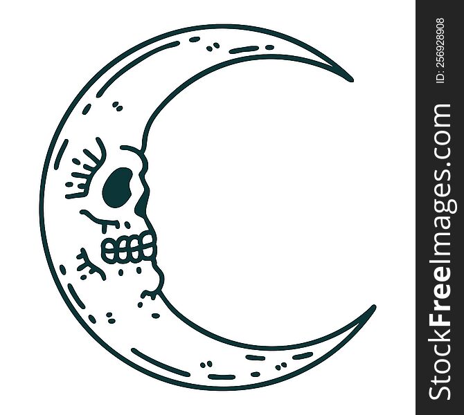 iconic tattoo style image of a skull moon. iconic tattoo style image of a skull moon