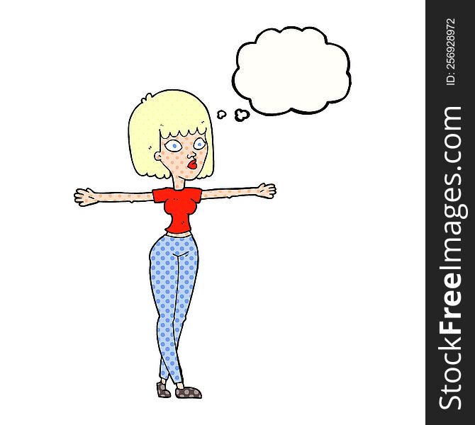 Thought Bubble Cartoon Woman Spreading Arms