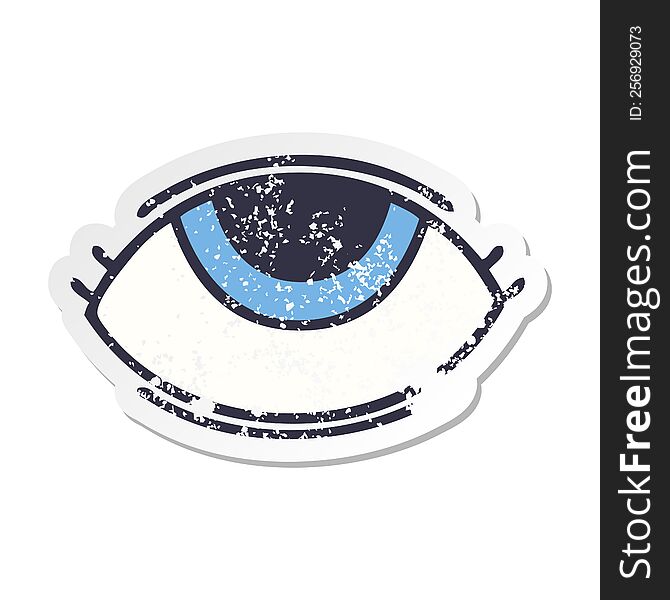 Distressed Sticker Of A Cute Cartoon Eye Looking Up