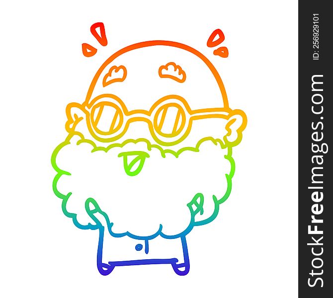 rainbow gradient line drawing of a cute surprised old man