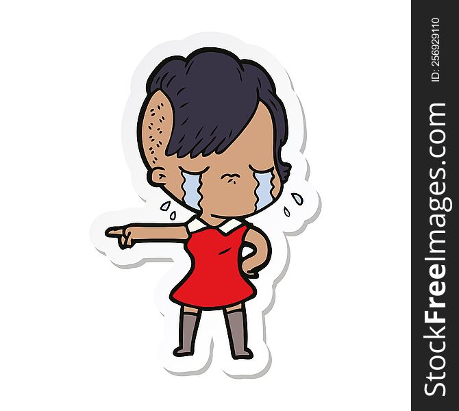 Sticker Of A Cartoon Crying Girl Pointing