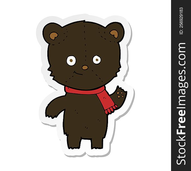Sticker Of A Cartoon Black Bear Waving