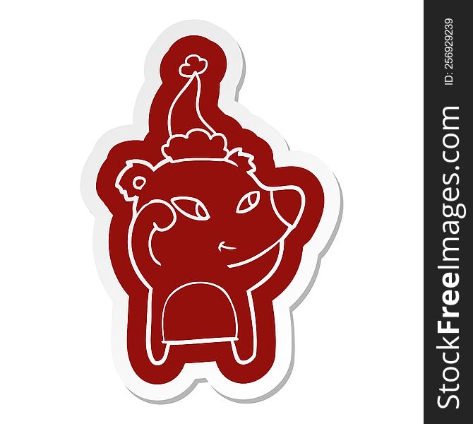 Cute Cartoon  Sticker Of A Bear Wearing Santa Hat
