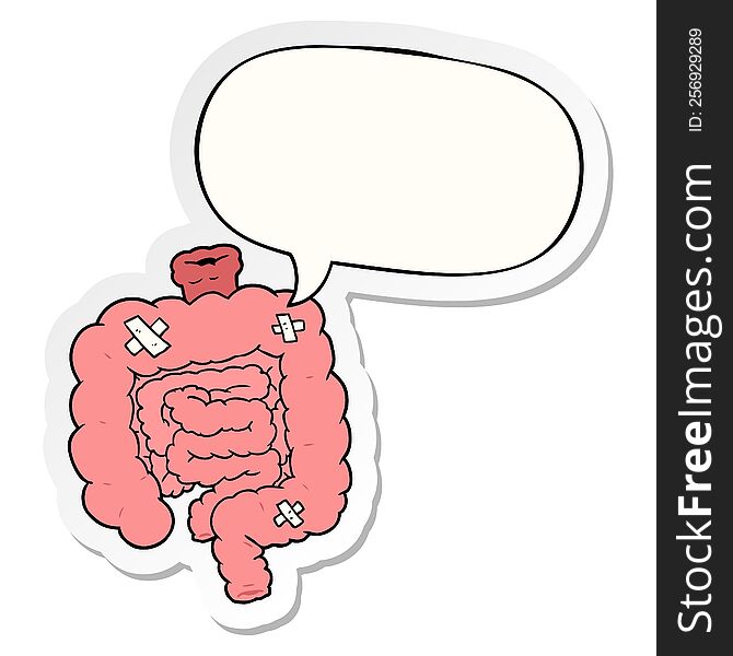 Cartoon Repaired Intestines And Speech Bubble Sticker