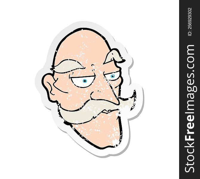 Retro Distressed Sticker Of A Cartoon Old Man Face