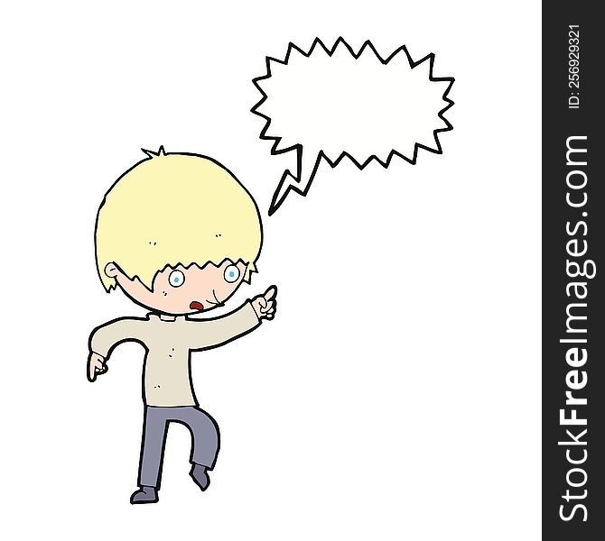 Cartoon Worried Boy Pointing With Speech Bubble