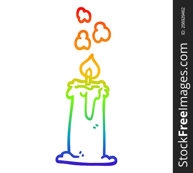 rainbow gradient line drawing of a cartoon lit candle
