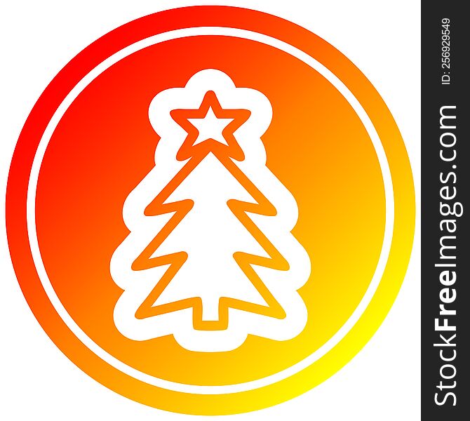 christmas tree circular icon with warm gradient finish. christmas tree circular icon with warm gradient finish