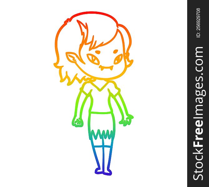Rainbow Gradient Line Drawing Cartoon Friendly Vampire Girl