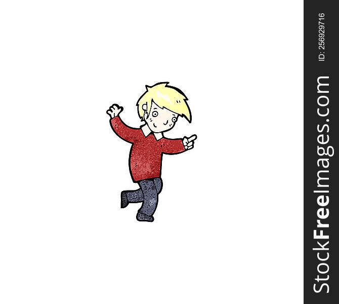 cartoon happy blond boy pointing the way