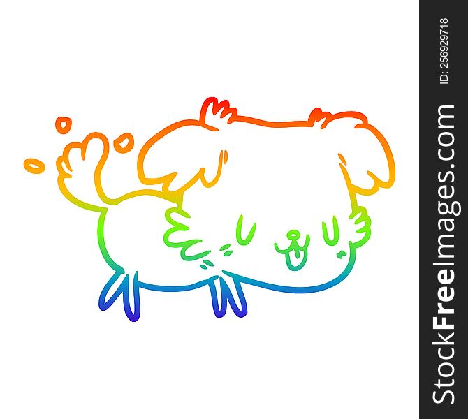 rainbow gradient line drawing of a cute dog wagging tail