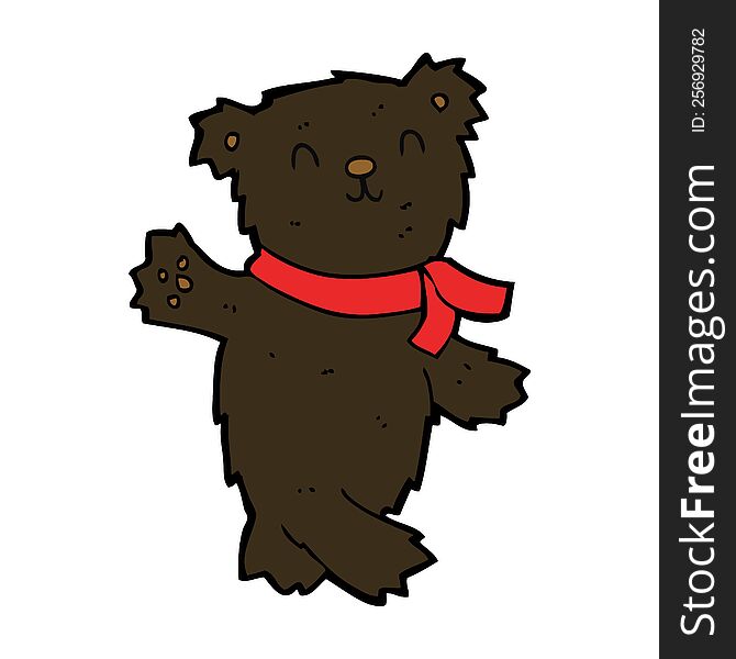 Cartoon Waving Teddy Black Bear