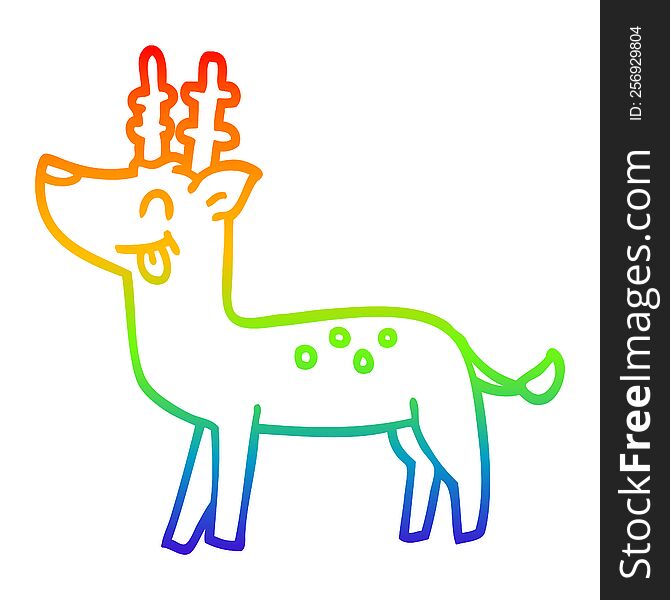 Rainbow Gradient Line Drawing Cartoon Happy Deer
