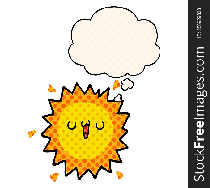 cartoon sun with thought bubble in comic book style
