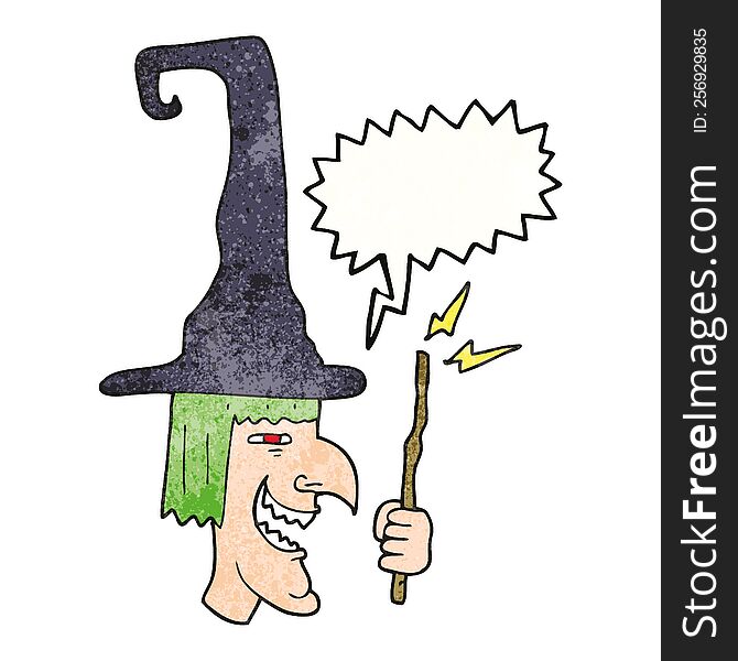 Speech Bubble Textured Cartoon Laughing Witch