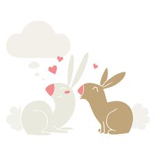 Cartoon Rabbits In Love And Thought Bubble In Retro Style Stock Image