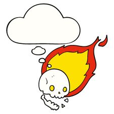 Spooky Cartoon Flaming Skull And Thought Bubble Royalty Free Stock Images