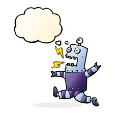 Cartoon Terrified Robot With Thought Bubble Royalty Free Stock Photography