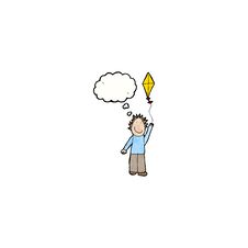 Child S Drawing Of A Boy Flying Kite Royalty Free Stock Photo