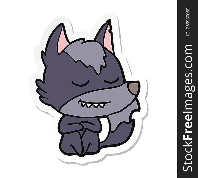 Sticker Of A Friendly Cartoon Wolf Sitting