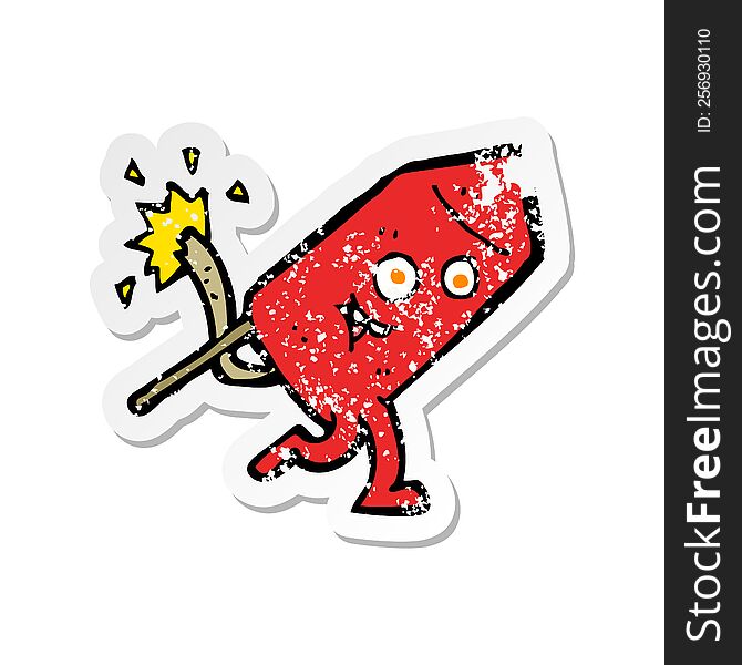 retro distressed sticker of a cartoon funny firework character
