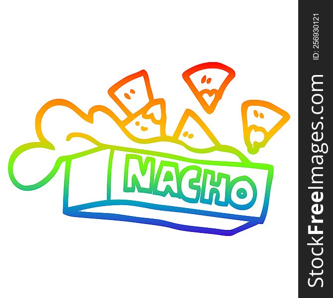rainbow gradient line drawing of a cartoon nacho box