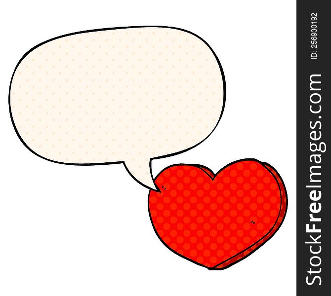 cartoon love heart with speech bubble in comic book style